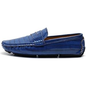 Heren loafers schoen ronde neus geruit veganistisch leer Penny rijden loafers comfortabel lichtgewicht antislip bruiloft mode instapper(Color:Deep Blue,Size:46 EU)