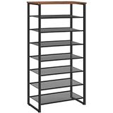 HOOBRO Schoenenrek met 8 niveaus, hoge schoenenplank, schoenenorganiser voor 21-28 paar schoenen, afneembare metalen roosterplanken, smalle schoenenstandaard voor hal, woonkamer, stevig, industrieel, rustiek bruin EBF68XJ01