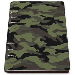 Legergroene camouflage notitieboekomslag 6-ringband draagbare planner boek losse blad hoes voor thuiskantoor