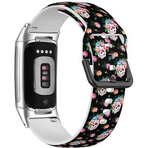 RYANUKA Sport-zachte band compatibel met Fitbit Charge 5 / Fitbit Charge 6 (Skull Rose Floral) siliconen armband accessoire, Siliconen, Geen edelsteen