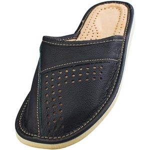 APREGGIO - Pantoffels heren leer - slippers leer - herenpantoffels - pantoffels - slippers, donkerzwart, 40 EU