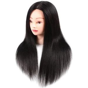 Modelhoofd 100% echt haar Leerling Oefenhand Kapperszaak Poppenhoofd Dummy Haarstijl Kan Gepermanent Geverfd En Geföhnd Worden(18 inch black)