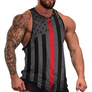 Retro Dunne Rode Lijn Brandweerman Vlag Mannen Tank Top Grafische Mouwloze Bodybuilding Tees Casual Strand T-Shirt Grappige Gym Spier