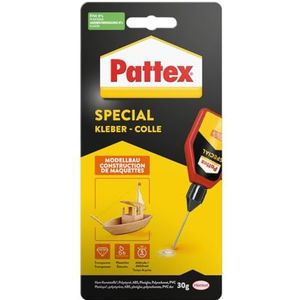 Pattex speciale lijm voor modelbouw, hoge-sterkte lijm voor plastic en hout, droogt zonder sporen na te laten, flesje met 30 g en micro-doseernaald