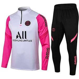 JIEAGY Parijs Jersey trainingspak lange mouwen jas lente en herfst jas trainingspak voetbal gepersonaliseerd uniform PSG mannen vrouwen, White Rose, M-Medium