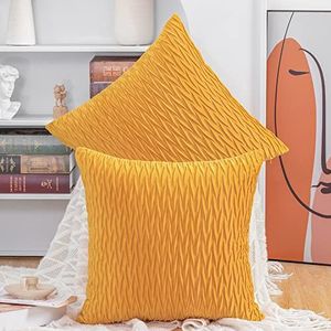 MADIZZ Set van 2 Super Zachte Fluwelen Decoratieve kussenslopen met Textuur Luxe Stijl Kussenhoesje voor Sofa Slaapkamer 40x40 cm Mosterdgeel