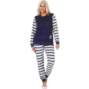 Normann Geringelter badstof pyjama voor dames, lange mouwen, pyjama met ijskristal, Donkerblauw, 48-50