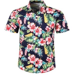 Hawaiiaanse Overhemden Met Bloemen For Heren, Casual Strandshirt Met Korte Mouwen En Knopen(Multi-colored A,XXL)