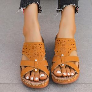 Vrouwen Sandalen & Slides Orthopedische Sandalen Open Teen Holle Mules Lage Wig Slippers Zomer Slip Op Flats Strand Casual Schoenen (Color : Orange, Size : 39 EU)