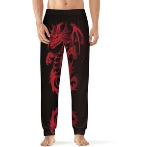 Rode Draak op donkere heren pyjama broek zachte lange pyjama broek elastische nachtkleding broek 6XL