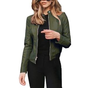 Dvbfufv Vrouwen Herfst Dunne Jas Vrouwen Korte PU Lederen Jas Vrouwen Plus Size Kleding, ArmyEN8, XS