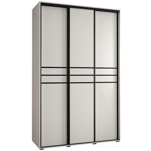 MEBLE KRYSPOL Davos 12 160 Kledingkast met drie schuifdeuren voor slaapkamer - moderne opbergkast, kledingroede en planken - 235,2x160x60 cm - Wit Wit Zwart