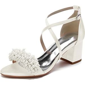 SYDZSW Dames Pumps Naald Hakken Teen Open Stain Party Bruid Bruiloft Schoenen met Parel 35-43, Ivoor, 43 EU