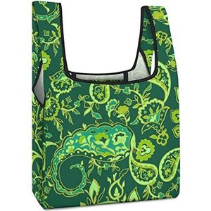 Groene Paisley Patroon Herbruikbare Boodschappentas Met Handvat Opvouwbare Boodschappen Tote Tas Grote Capaciteit Lichtgewicht Handtas Voor Mannen Vrouwen