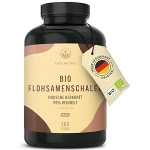 Bio Vlozaadschillen – 360 vegan capsules (750 mg) – 4500 mg per dag – 88% vezels – 99% zuiver – laboratoriumgetest – uit India – geproduceerd in Duitsland – TRUE NATURE®