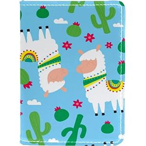 Paspoorthouder voor dames en heren, reispaspoort portemonnee paspoort cover reisdocumenten organisator groene alpaca cactus schattige cartoon lama, Meerkleurig, 10x14cm/4x5.5 in