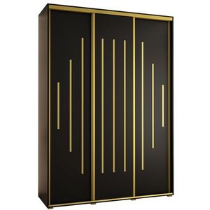 MEBLE KRYSPOL Davos 8 180 Kledingkast met drie schuifdeuren voor slaapkamer - Moderne opbergkast, kledingroede en planken - 235,2x180x60 cm - Zwart Zwart Goud