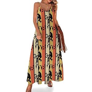 Retro jaren '70 stijl BMX dames zomer maxi-jurk V-hals mouwloze spaghettibandjes lange jurk