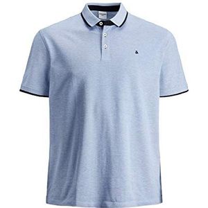 Heren JACK & JONES + Fit Polo Shirt JJEPAULOS Uni zomerhemd Korte Mouw Piqué Katoen Grote Maat, Colour:Light Blue, Size:XXL