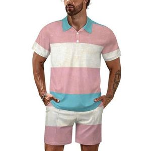 Vintage transgender vlag heren poloshirt set korte mouwen trainingspak set casual strand shirts shorts outfit M