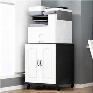 printerrek Printerplank Printerstandaard Houten multifunctioneel met kast 4 wielen Vergrendelmechanisme Printerplank Werkruimte planken(Color:BLACK WALNUT)