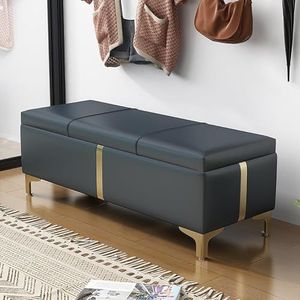 Pu lederen schoenenbank for entree, gestoffeerde opbergbank Moderne bedbank aan het einde van het bed, luxe opklapbare voetenbank for woonkamer slaapkamer (Color : Black, Size : 40x39x40cm)