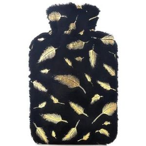 Warmwaterkruik, grote warmwaterzak met deksel, 2 liter, Fashy warmwaterkruik met een pluche hoes van verenpatronen, warmkompres voor pijnverlichting, voor menstruatie, gewrichtspijn, handen en voeten