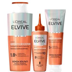 L'Oréal Paris Elvive Anti-Haaruitval Beschadigd Haar Kit Elseve Growth Booster met Shampoo 200ml + Conditioner 150ml + Serum 102ml Formule met Aminexil-R Niacinamide en Gemberwortelextract - Set van 3