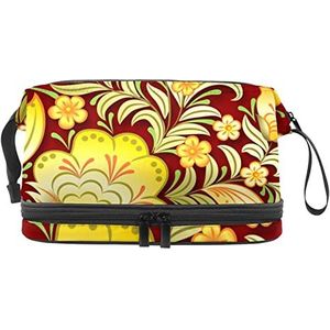 De gele Zak van de Bloemen Dubbele Laag Ruime Kosmetische Zakken voor Vrouwen en Meisjes Reizen Draagbare Toiletry Pouch met Rits, Meerkleurig, 27x15x14 cm/10.6x5.9x5.5 in, Make-up zakje