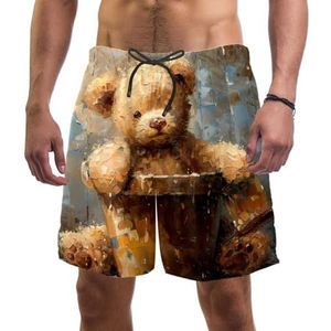 PAFEFO Cute Little Bear boardshorts voor heren, sneldrogend, strand, zwemmen, sportpakken met zakken, Schattige kleine beer, L