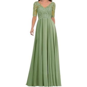 AHERKLL Kant Applique Moeder Van De Bruid Jurken Half Mouw Formele Avond Party Grootmoeder Jurken Lange HAH057, Gras Groen, 32