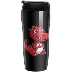 Canada Vlag Grappige Rode Dinosaurus Koffiemok met Deksel Dubbelwandige Waterfles Reizen Tumbler Thee Cup voor Warm/Ijs Dranken 350ml