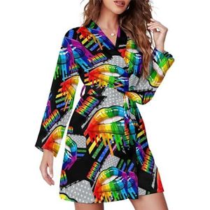 LGBT Regenboog Lippen Pride GAY Vrouwen Badjas Sjaal Kraag Loungewear Spa Badjas Lange Mouw Pyjama XL