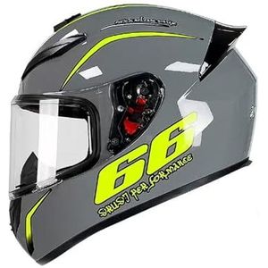 Full Face Motorhelm met Dubbele Achtervleugels DOT Gecertificeerd - Lichtgewicht en Duurzame Volwassen Motorfiets Straat Fietshelm (Gele lijnen, M)(Gray 66,XX-Large)