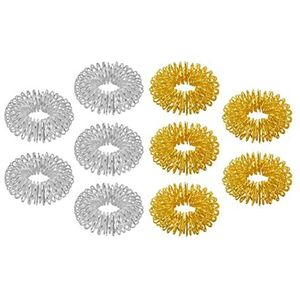 chi-enterprise Premium massageringset voor de vingers, anti-stress, acupressuurring, antistressring, acupressuurring, 10 ringen (goud en zilver, groot)