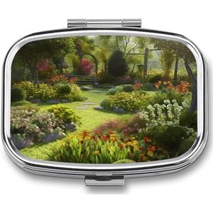 Pillendoos Spring Garden1 Ronde Pillenhoes voor Portemonnee & Pocket 2 Compartiment Geneeskunde Pil Organizer Draagbare Reizen Pillendoos Geneeskunde Vitamine Kabeljauw Leverolie Opbergdoos