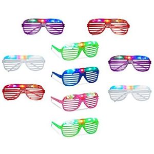 10 x feestbril, met LED licht, carnaval accessoire, neon kleuren, themafeestjes, gekke partybril, in div. kleuren