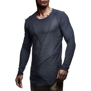 Leif Nelson Slim fit oversized lang katoenen T-shirt voor heren | Klassiek stijlvol huidvriendelijk T-shirt met lange mouwen, Antraciet, L