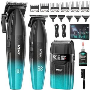 VGR 640 S3 Tondeuse voor Mannen, Oplaadbare Haarknipset, Professionele Fade Trimmer en Foil Scheerapparaat Set, Draadloze Haarverzorgingsmachine met LED Display voor Barbers en Thuisgebruik, Groen