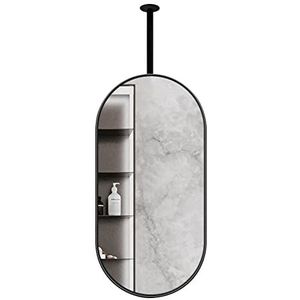 Badkamer wasruimte plafond hangende staaf spiegel, ovaal metalen frame drijvende make-up scheerspiegel, woonkamer hal decor muur spiegel, zwart, aanpasbaar (maat: 40 cm x 60 cm
