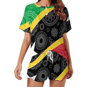 Saint Kitts en Nevis Paisley vlag mode 2 stuks dames pyjama sets korte mouw nachtkleding zachte loungewear stijl-34