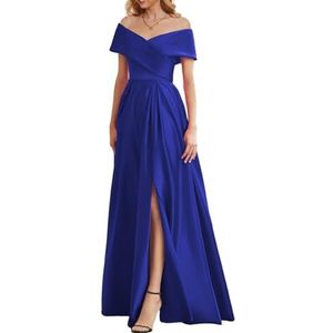 BRIGOW Satijnen bruidsmeisjesjurk voor bruiloft met split mouwloze galajurken plooien cocktailjurk grote maten, koningsblauw, 32