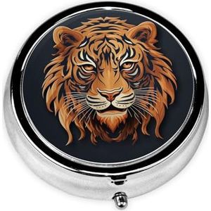 Pillendoosje met spiegel, retro pillendoosje met 3 compartimenten, nieuwjaar, tijger, logo, kleine pillenorganizer voor portemonnee of zak, decoratieve metalen medicijnen, vitamine-organizer, unieke