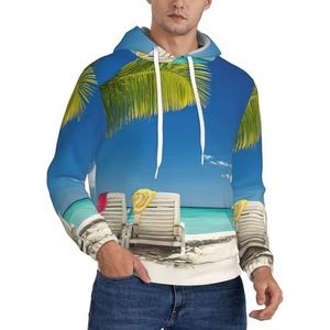 JEJEA Strand palmboom stoelen boten print heren capuchon sweatshirt trekkoord hoodies trui lange mouwen trui voor dagelijks gebruik, Zwart, S