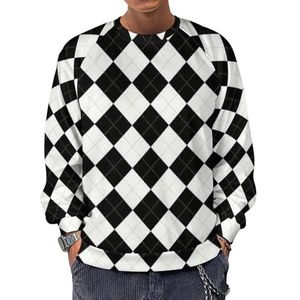 Zwart-wit geruit heren sweatshirt met ronde hals en lange mouwen T-shirt lichtgewicht casual pullover tops