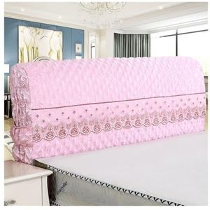 VONCYKI All-inclusive hoofdhoes voor bed, gewatteerde fluwelen hoofdsteun, stofbestendige hoes, kant, prinses nachtkastje, roze, 1,5 meter