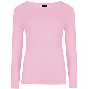 Hamishkane Dames lange mouw ronde hals effen casual basic rekbare getailleerde dames T-shirt top, Baby Roze, 38-40