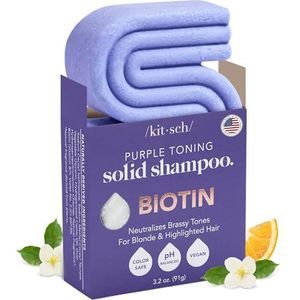 Kitsch Purple Shampoo Bar 91g - Voor blond en gekleurd haar - Solid Shampoo Bar met biotine - Versterkt en neutraliseert koperachtige tinten, veganistisch, siliconen en sulfaatvrij - paarse shampoo