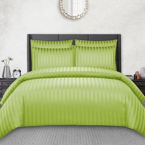 Pamposh Satijnen Gestreepte Tweepersoons Dekbedovertrekset - Premium Hotelkwaliteit Dekbedovertrek Beddengoed sets - Hypoallergeen Ultrazacht Microvezel Beddengoed