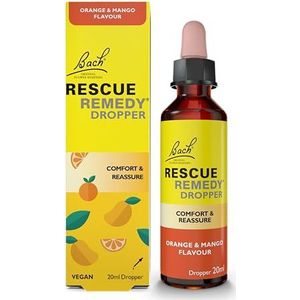 Rescue Remedy Dropper 20ml (Oranje & Mango) Comfort & Geruststelling, Alcoholvrij, Natuurlijke Emotionele Wellness Dag Ondersteuning, Bloem Essence Vegan Formule, Reizen, Examens
